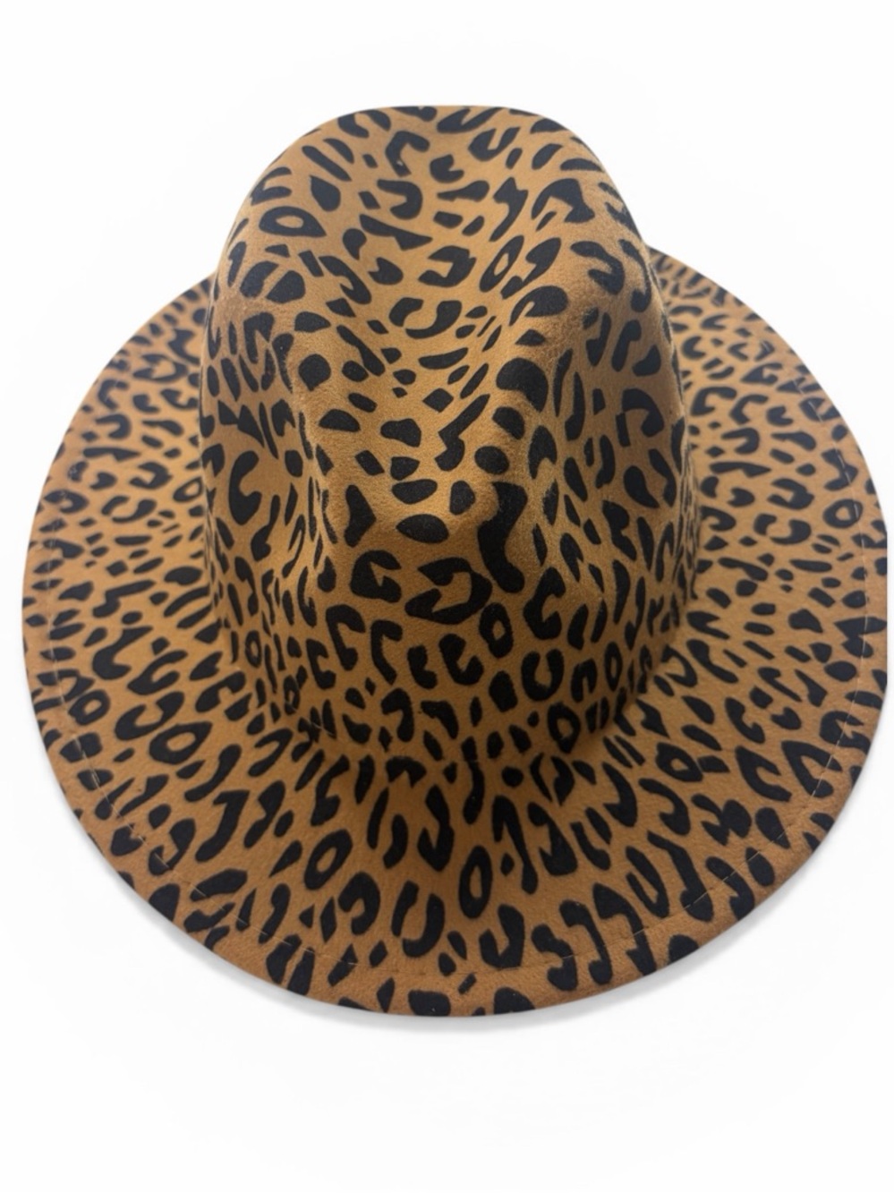 Leopard Print Wide Brim Fedora Hat, Brown and Black,OS - Picture 6 of 9